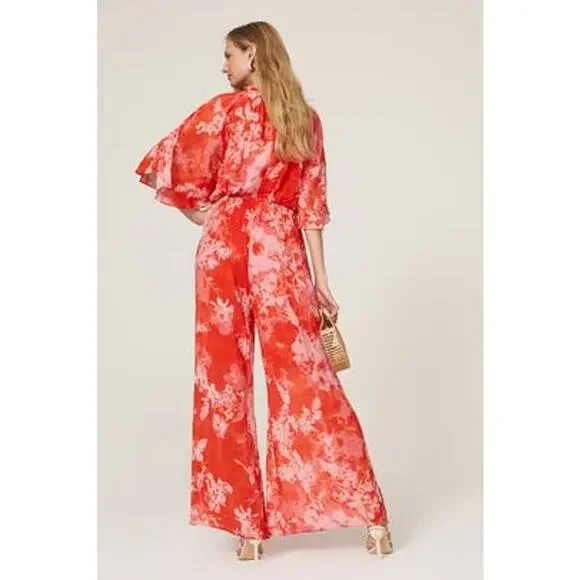 Pinko Aquarius Tuta Jumpsuit Size Large Abstract Print Dolman Sleeves Wide Leg - Picture 3 of 11